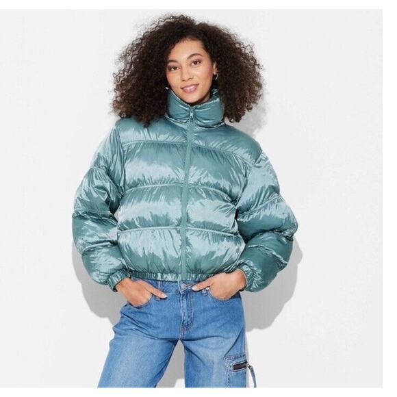 Women's Puffer Jacket - Wild Fable Turquoise Blue L NWT - Picture 1 of 8